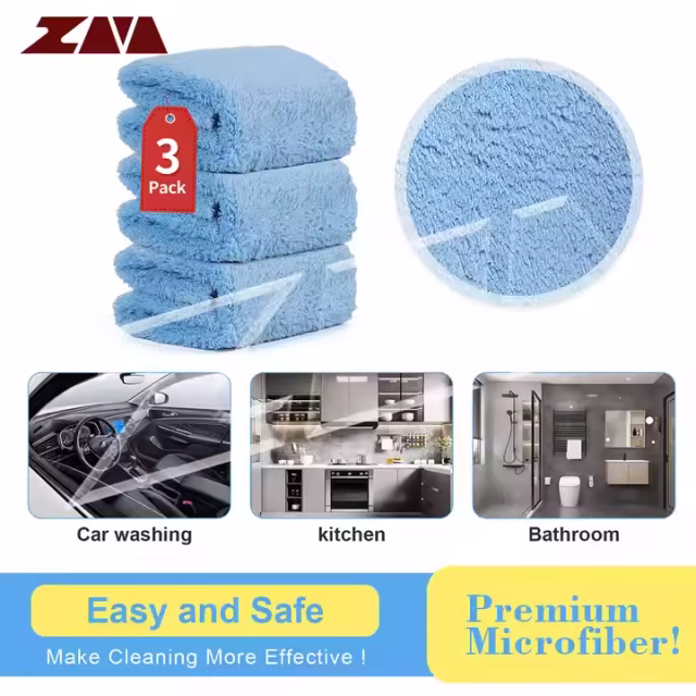 16in x 16in Blue Extra Soft Microfiber Car Wash Cleaning Towel Durable Absorbent Lint-Free for Interior Car Care Cleaning