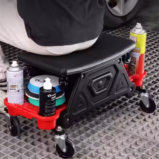 Factory supply Plastic Mechanic Stool with Repair Tools Tray and Roller Chair for Vehicle Maintenance and Car Cleaning