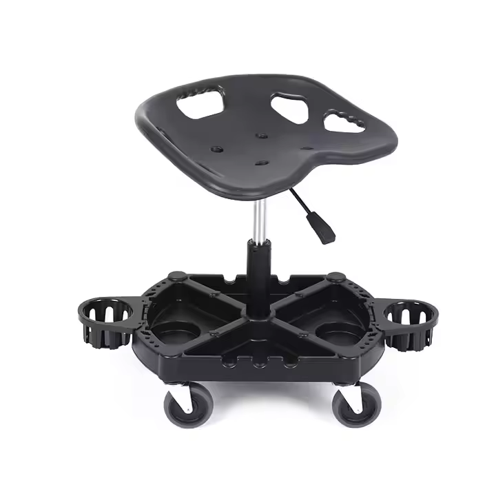 Black Powder Coated Metal Gas Lift Chair for car detailing Mobile Chair with Washing Tool Kit