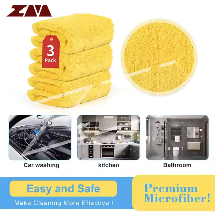 Extra Soft 16in x 16in Yellow Microfiber Car Wash Cleaning Towel Durable Absorbent Lint-Free Interior Micro Car Care Cleaning