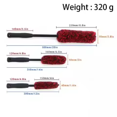 3-Piece Set Red Wool Hair Car Detailer Brush with EVA Handle for Cleaning Car Hubs and Washed Vehicles