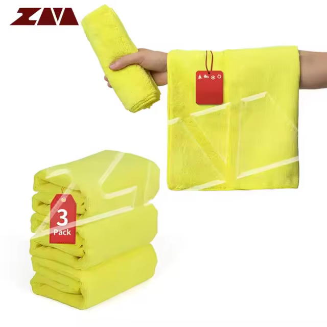 Microfiber Cleaning Cloths Car Interior Exterior Highly Absorbent Car Wash Rags Lint Free Cleaning Rag 16"x16" Yellow