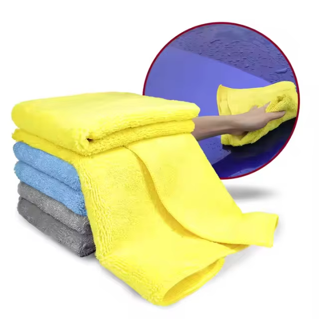 Microfiber Cleaning Cloths Car Interior Exterior Highly Absorbent Car Wash Rags Lint Free Cleaning Rag 16"x16" Yellow