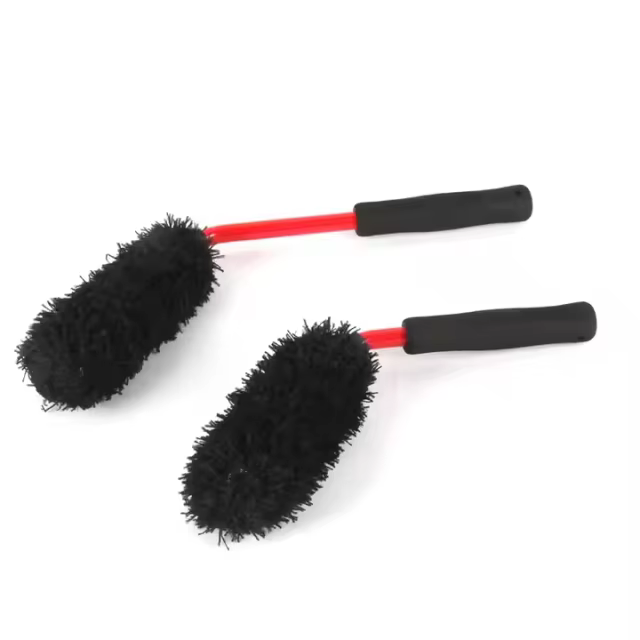 2-Piece Set Soft Microfiber Bending Car Tire Wheel Hub Detailing Brush Plastic and EVA Material for Auto Care Washing Cleaning