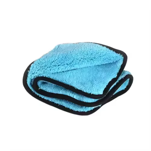 Blue 1200 Gsm Black Edge Microfiber Drying Towel Car Care Car Wash Towel Lightweight Polyester 500gsm Weight