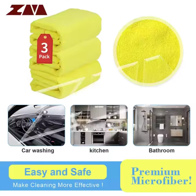 Microfiber Cleaning Cloths Car Interior Exterior Highly Absorbent Car Wash Rags Lint Free Cleaning Rag 16"x16" Yellow