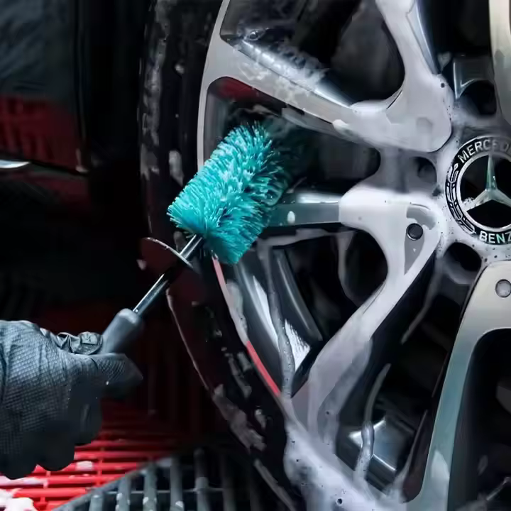 15 Inch Green Soft PP Bristles Car Detailing Wheel Tire Hub Brush Plastic Cleaning Brush for Car Washers
