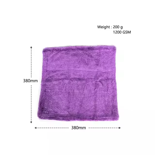 Purple 1200gsm Polyester Microfiber Drying Towel 38*38cm Car Cleaning Car Wash Towel