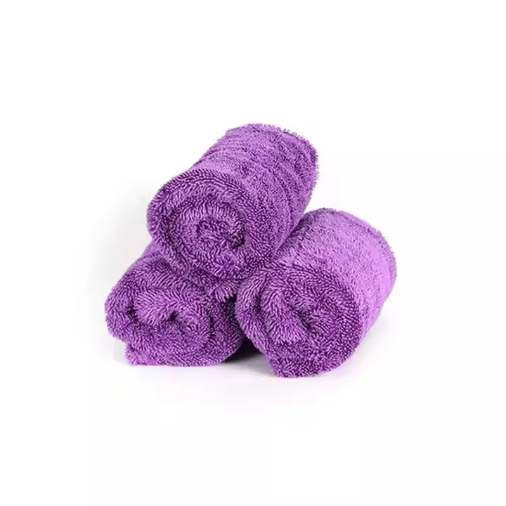 Purple 1200gsm Polyester Microfiber Drying Towel 38*38cm Car Cleaning Car Wash Towel