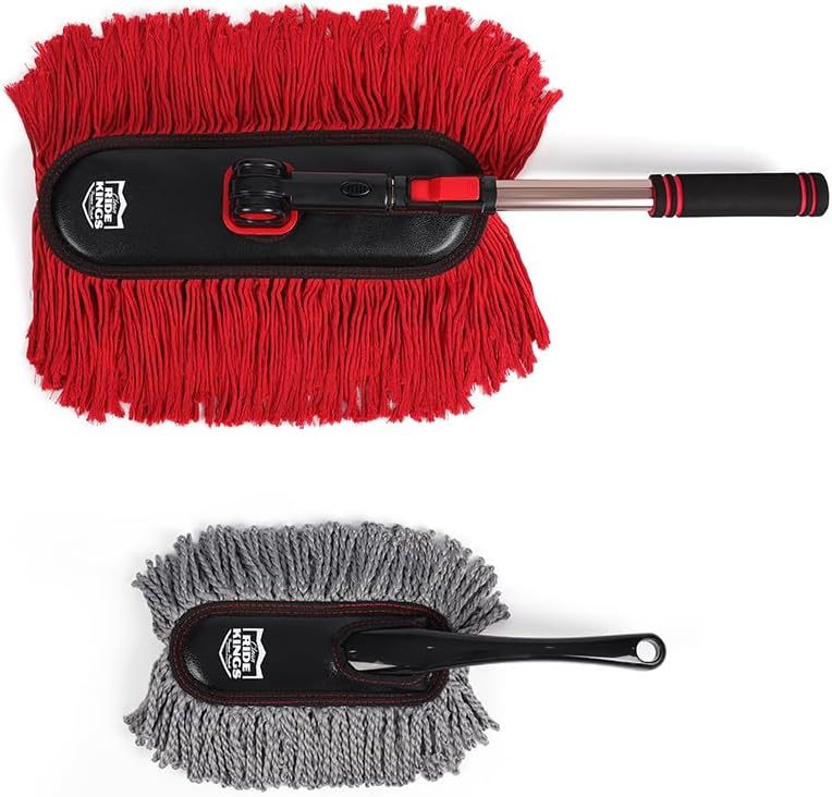Roll over image to zoom in Car Duster Exterior Scratch Free,Car Dust Brush with Extendable Telescoping Handle to Remove Dust Pollen,Duster for Truck,and Motorcycle,Large Car Mop Duster Head with Wax Cotton Hair