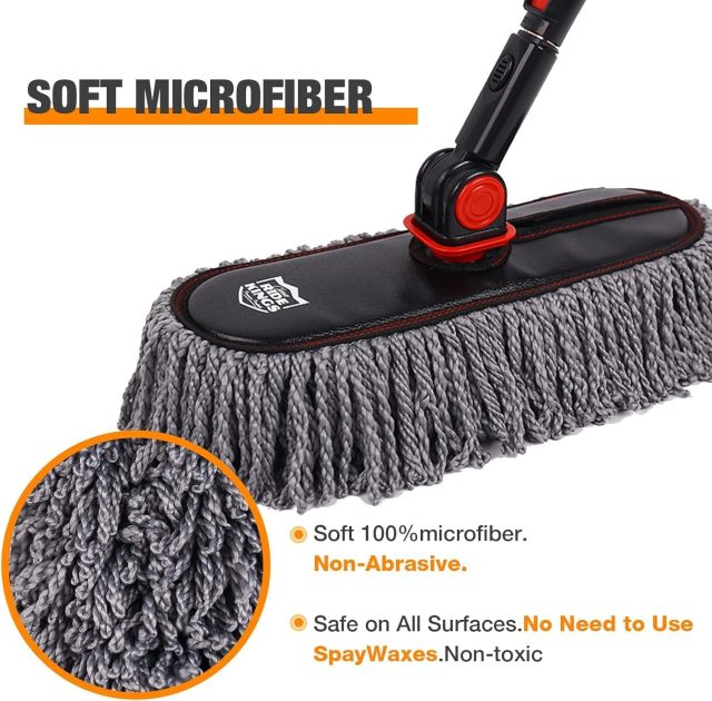 Microfiber Duster, Car Duster Kit,Interior & Exterior Cleaning Tools,Dashboard Detailing Brush,Scratch Lint Free,Pollen Removing,Extendable Handle,Truck,SUV,RV,Set of 2