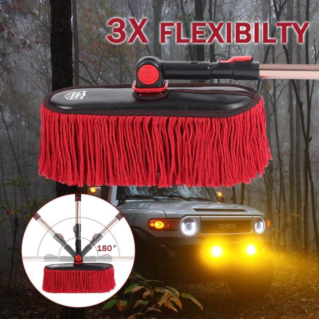 Roll over image to zoom in Car Duster Exterior Scratch Free,Car Dust Brush with Extendable Telescoping Handle to Remove Dust Pollen,Duster for Truck,and Motorcycle,Large Car Mop Duster Head with Wax Cotton Hair
