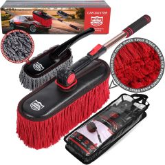 Roll over image to zoom in Car Duster Exterior Scratch Free,Car Dust Brush with Extendable Telescoping Handle to Remove Dust Pollen,Duster for Truck,and Motorcycle,Large Car Mop Duster Head with Wax Cotton Hair