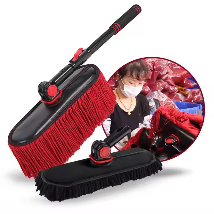 2In1 Brush And Duster For Car Exterior,Chenille Car Wash Brush Mop*1PC,Wax Cotton Car Duster Mop*1PC Remove Dust,Freely Switch A Retractable Black Steel Pole,Car Cleaning Supplies For Truck Rv Boat