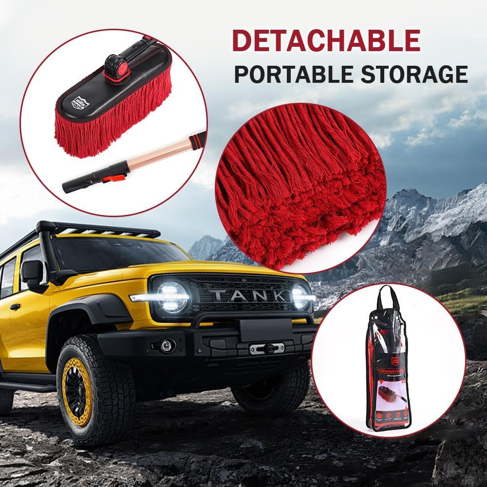 Roll over image to zoom in Car Duster Exterior Scratch Free,Car Dust Brush with Extendable Telescoping Handle to Remove Dust Pollen,Duster for Truck,and Motorcycle,Large Car Mop Duster Head with Wax Cotton Hair