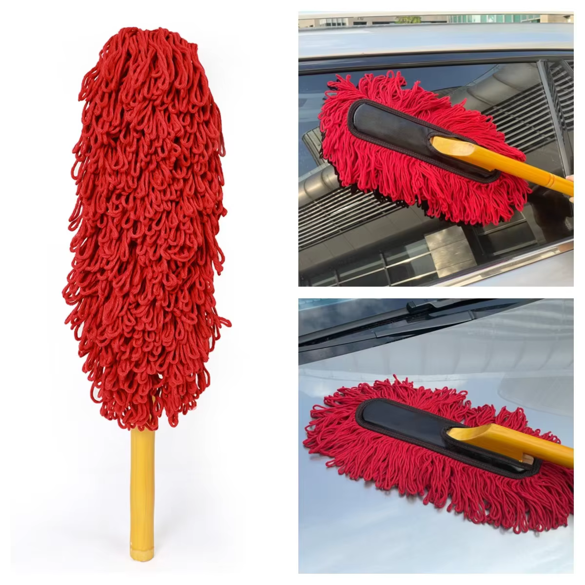 Cotton Car Wax duster Car Wash Cleaning Care Brushes Wooden Handle