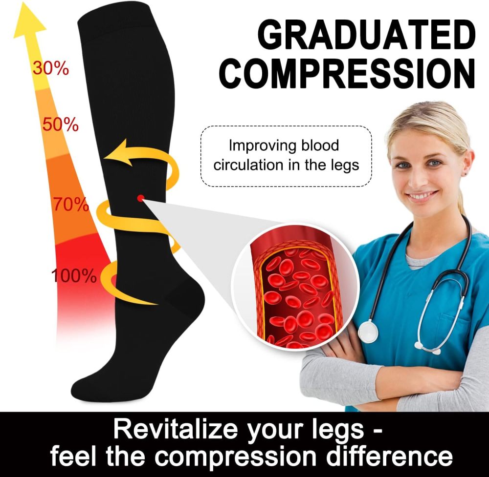 Aoliks 7/8 Pairs Medical Compression Socks for Women & Men, Support Knee High Socks for Running,Nurses,Travel