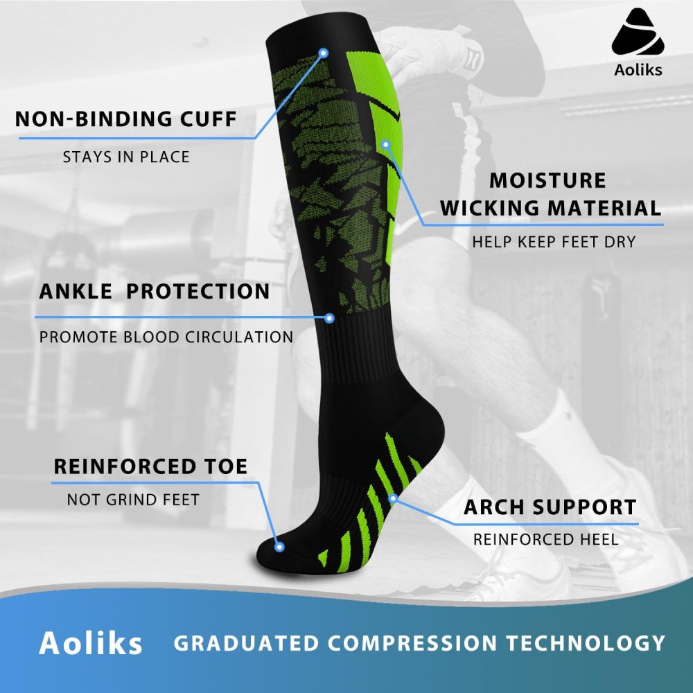 Aoliks 7/8 Pairs Medical Compression Socks for Women & Men, Support Knee High Socks for Running,Nurses,Travel