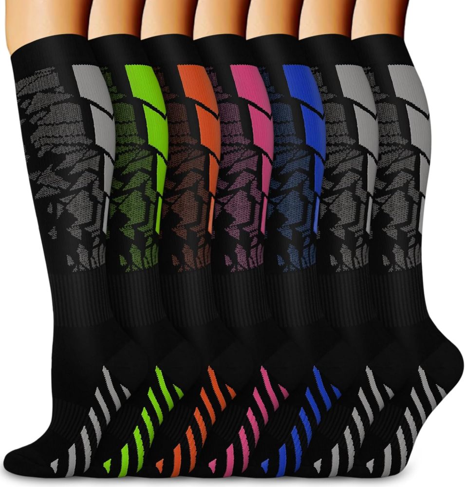 Aoliks 7/8 Pairs Medical Compression Socks for Women & Men, Support Knee High Socks for Running,Nurses,Travel