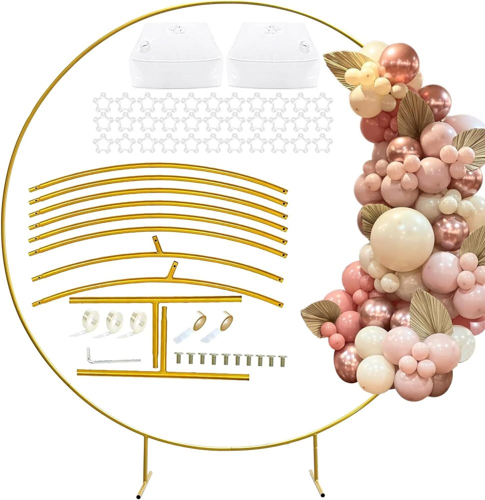 LANGXUN Large Size 5ft Gold Metal Round Balloon Arch kit Decoration, for Wedding Birthday Party Decoration, Graduation Decorations and Baby Shower Photo Background