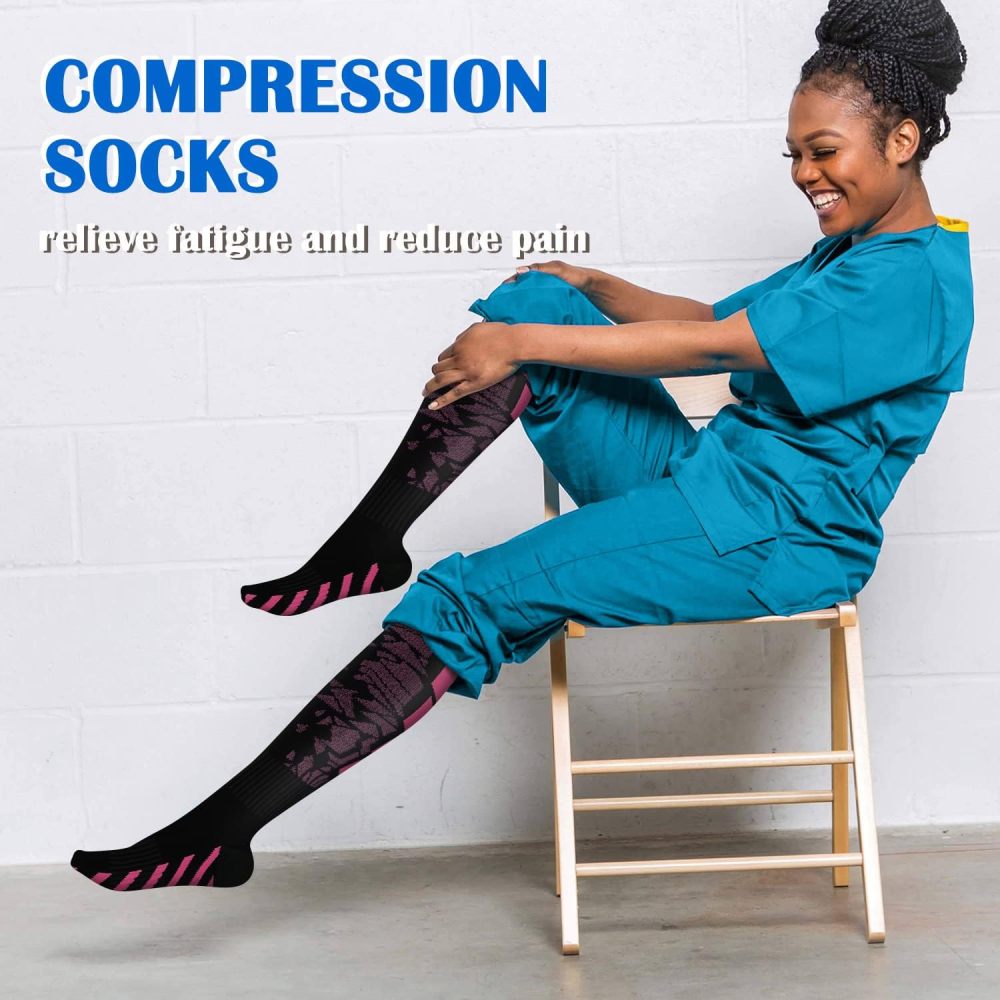 Aoliks 7/8 Pairs Medical Compression Socks for Women & Men, Support Knee High Socks for Running,Nurses,Travel