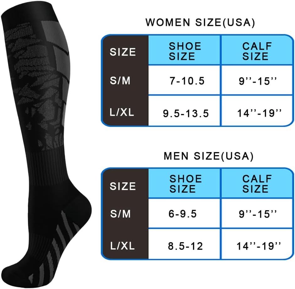 Aoliks 7/8 Pairs Medical Compression Socks for Women & Men, Support Knee High Socks for Running,Nurses,Travel