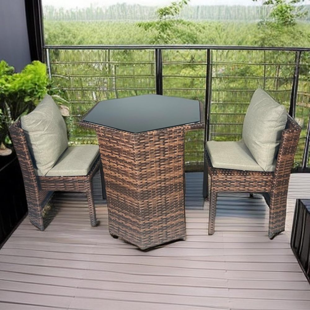 godohome 3 Piece Nordic Minimalist Outdoor Rattan Wicker Chair and Hexagonal Table Set – Weatherproof and Comfort Design Perfect for Patio and Courtyard