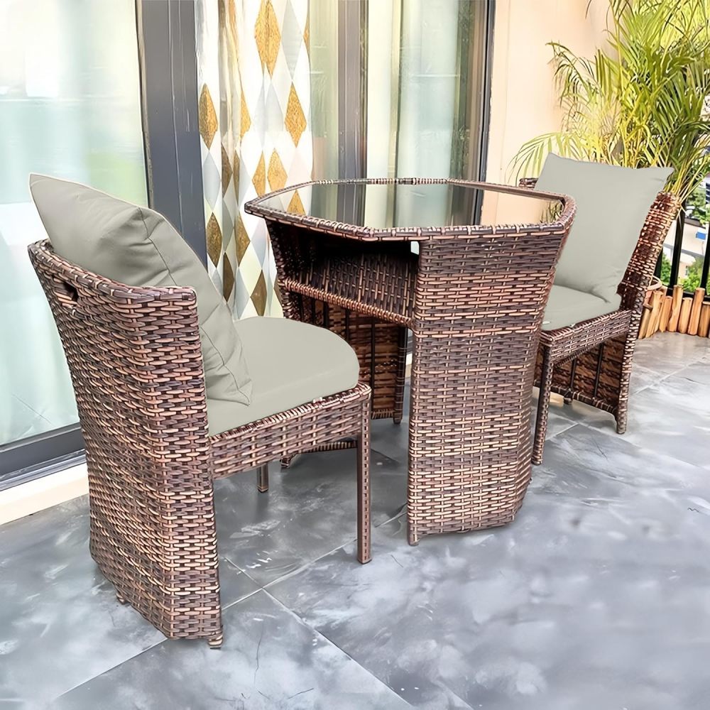 godohome 3 Piece Nordic Minimalist Outdoor Rattan Wicker Chair and Hexagonal Table Set – Weatherproof and Comfort Design Perfect for Patio and Courtyard
