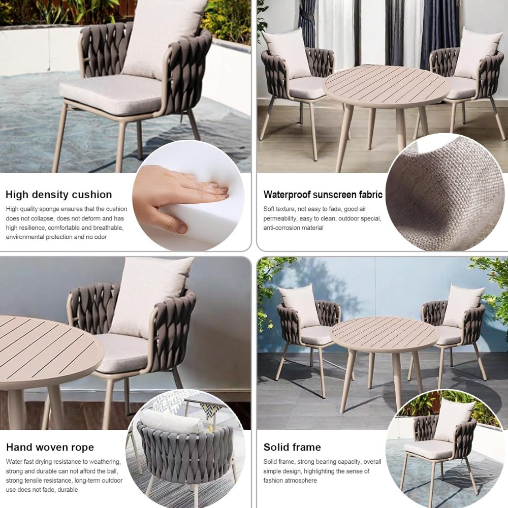 godohome Elegant 2-Person Outdoor Dining Set: Contemporary Aluminum Table with Refined Chairs - Ideal for Patio, Balcony & Garden Spaces