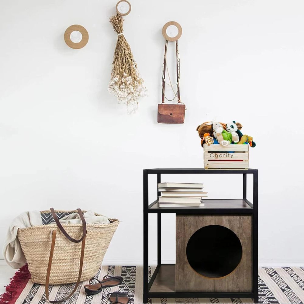 Sabri shopee Cat House with End Table Nightstand Cat Washroom Litter Storage Cat House End Table Cat Home Nightstand