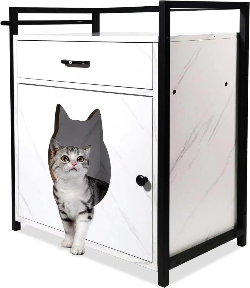 Cat House & Side Table -Home Decorative Cat Home Nightstand - Indoor Pet Crate - Litter Box Enclosure - Funiture Hidden Pet Box - Cats Furniture Cabinet - Kitty Washroom