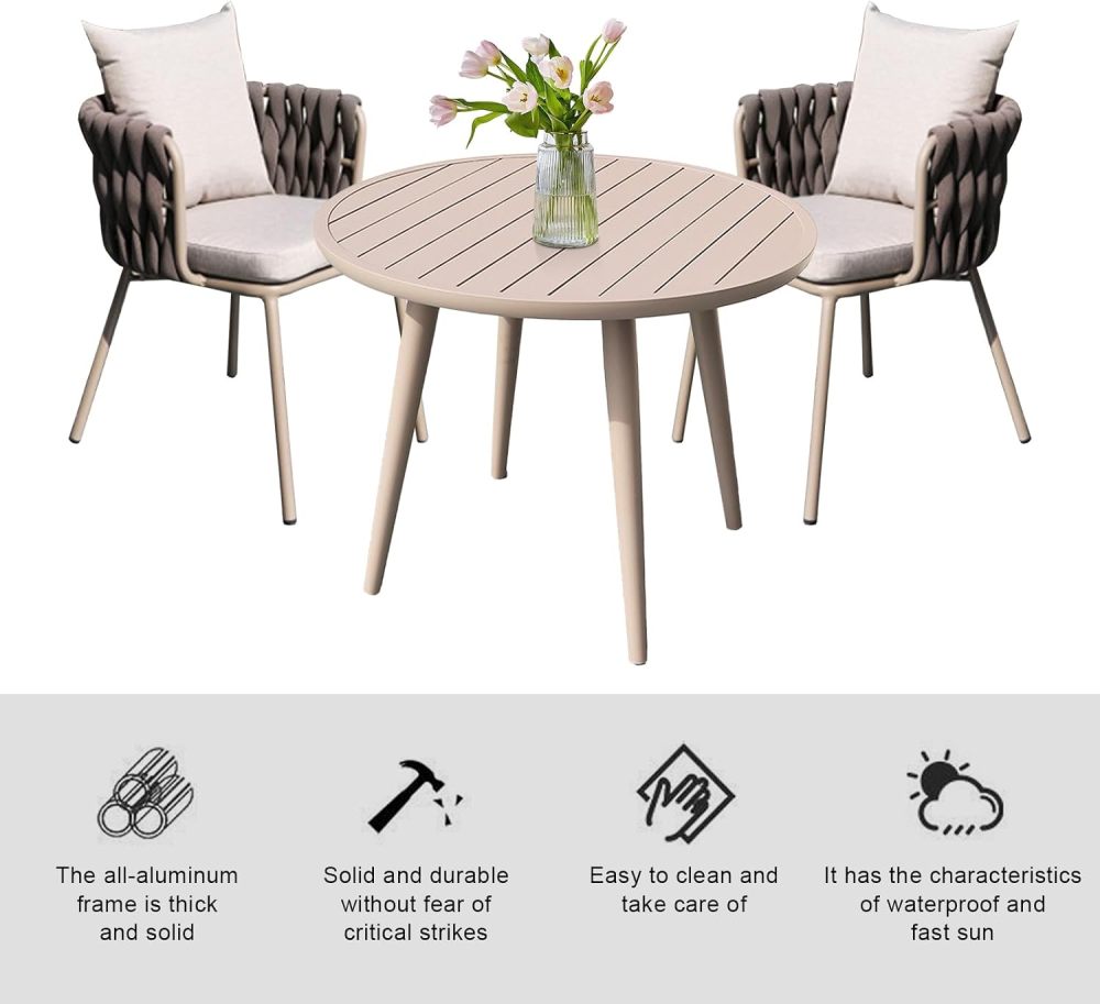 godohome Elegant 2-Person Outdoor Dining Set: Contemporary Aluminum Table with Refined Chairs - Ideal for Patio, Balcony & Garden Spaces