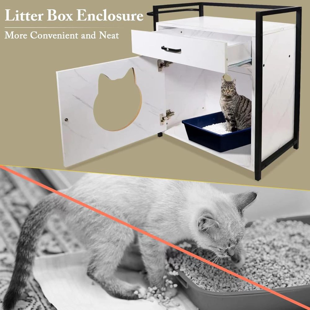 Cat House & Side Table -Home Decorative Cat Home Nightstand - Indoor Pet Crate - Litter Box Enclosure - Funiture Hidden Pet Box - Cats Furniture Cabinet - Kitty Washroom