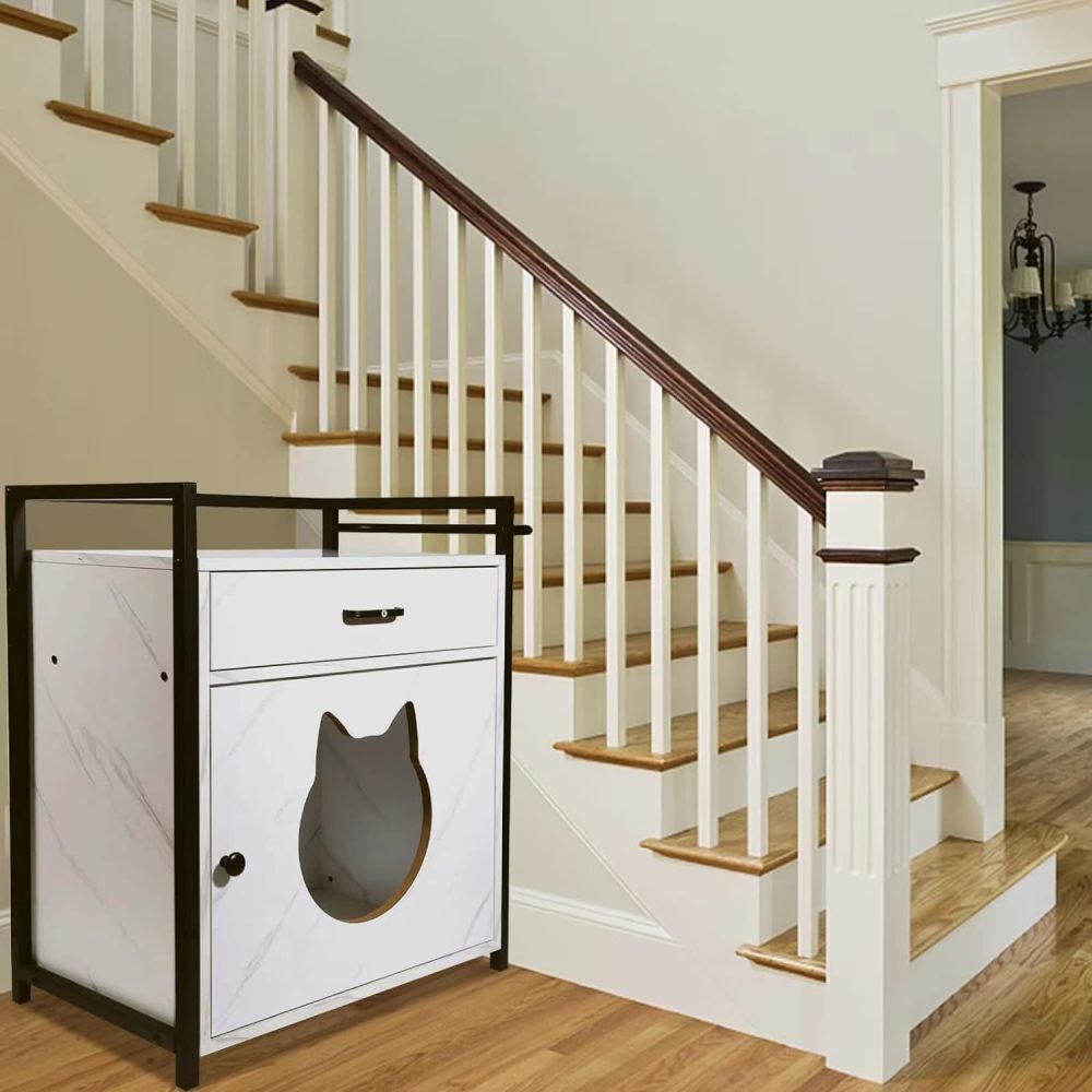 Cat House & Side Table -Home Decorative Cat Home Nightstand - Indoor Pet Crate - Litter Box Enclosure - Funiture Hidden Pet Box - Cats Furniture Cabinet - Kitty Washroom