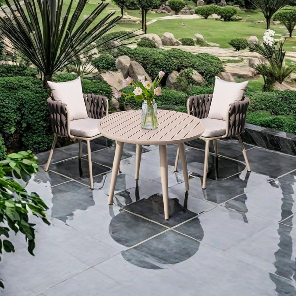 godohome Elegant 2-Person Outdoor Dining Set: Contemporary Aluminum Table with Refined Chairs - Ideal for Patio, Balcony & Garden Spaces