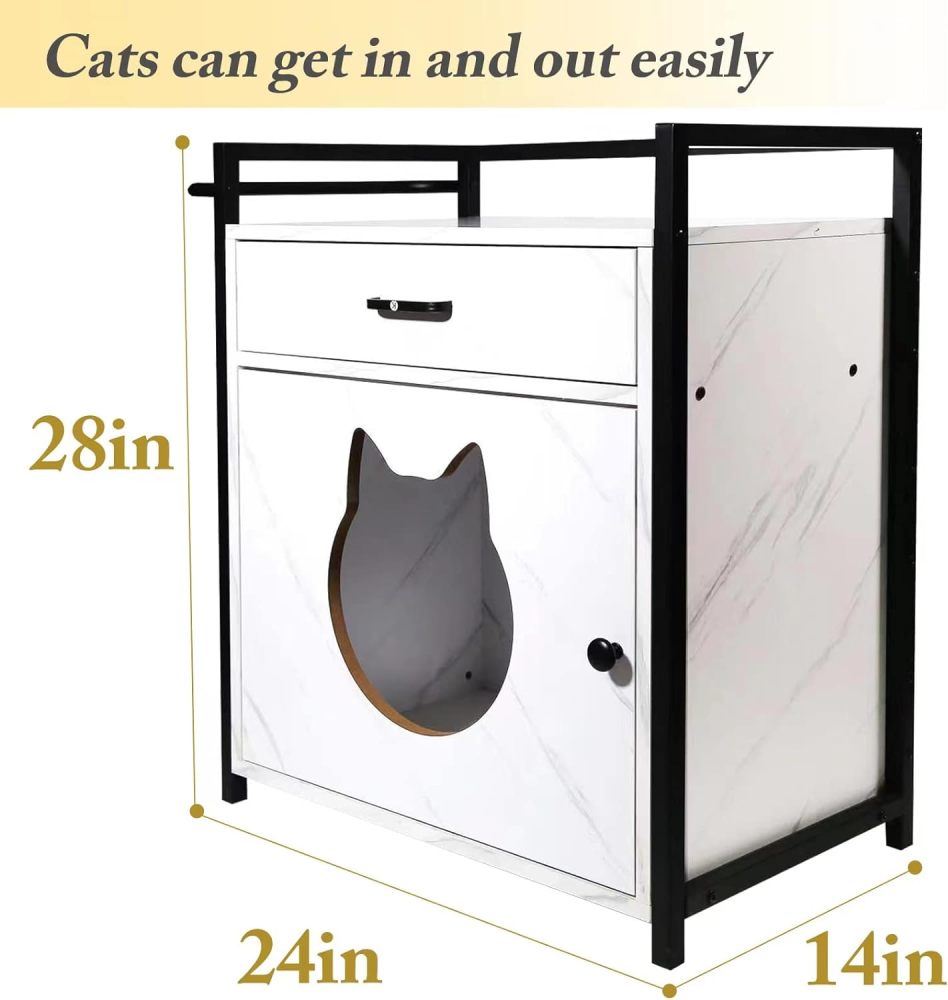 Cat House & Side Table -Home Decorative Cat Home Nightstand - Indoor Pet Crate - Litter Box Enclosure - Funiture Hidden Pet Box - Cats Furniture Cabinet - Kitty Washroom
