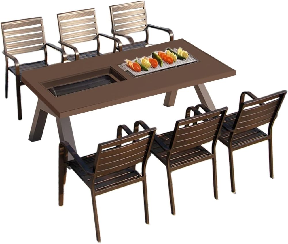godohome Deluxe Aluminum Outdoor BBQ Table and Chair Ensemble – Versatile 6-Seater Patio Dining and Grilling Station