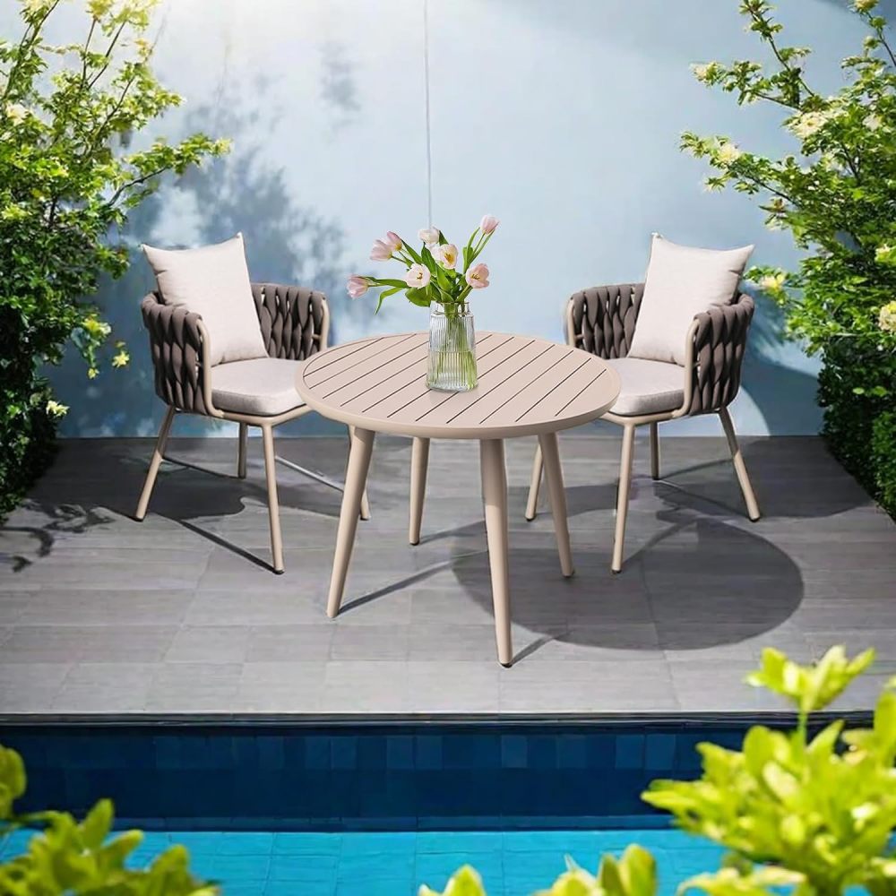 godohome Elegant 2-Person Outdoor Dining Set: Contemporary Aluminum Table with Refined Chairs - Ideal for Patio, Balcony & Garden Spaces
