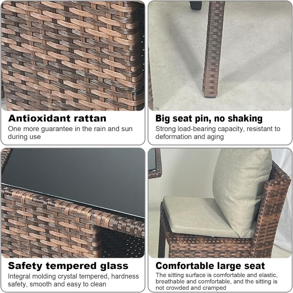 godohome 3 Piece Nordic Minimalist Outdoor Rattan Wicker Chair and Hexagonal Table Set – Weatherproof and Comfort Design Perfect for Patio and Courtyard
