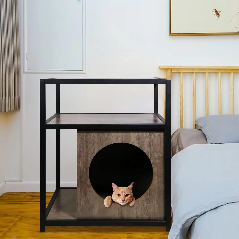 Sabri shopee Cat House with End Table Nightstand Cat Washroom Litter Storage Cat House End Table Cat Home Nightstand