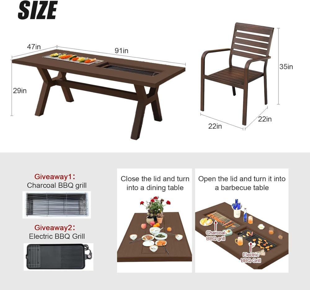 godohome Deluxe Aluminum Outdoor BBQ Table and Chair Ensemble – Versatile 6-Seater Patio Dining and Grilling Station