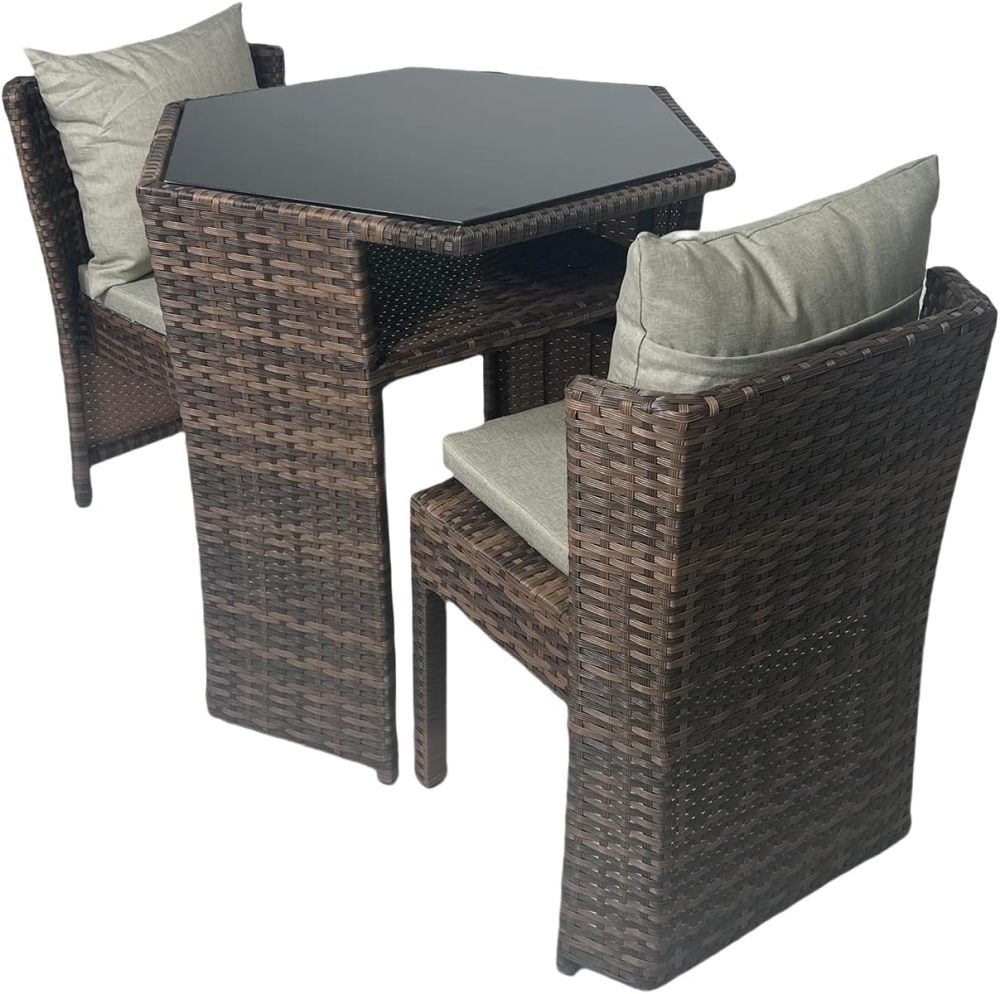 godohome 3 Piece Nordic Minimalist Outdoor Rattan Wicker Chair and Hexagonal Table Set – Weatherproof and Comfort Design Perfect for Patio and Courtyard