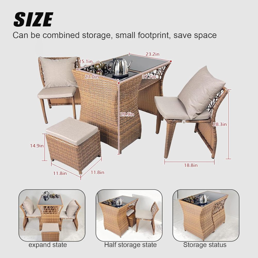 godohome 4pcs Elegant Patio Furniture Set - PE Rattan Wicker Outdoor Sofa Set with Washable Cushion and Tempered Glass Tabletop - Versatile Conversation Set for Garden, Poolside, and Balcony