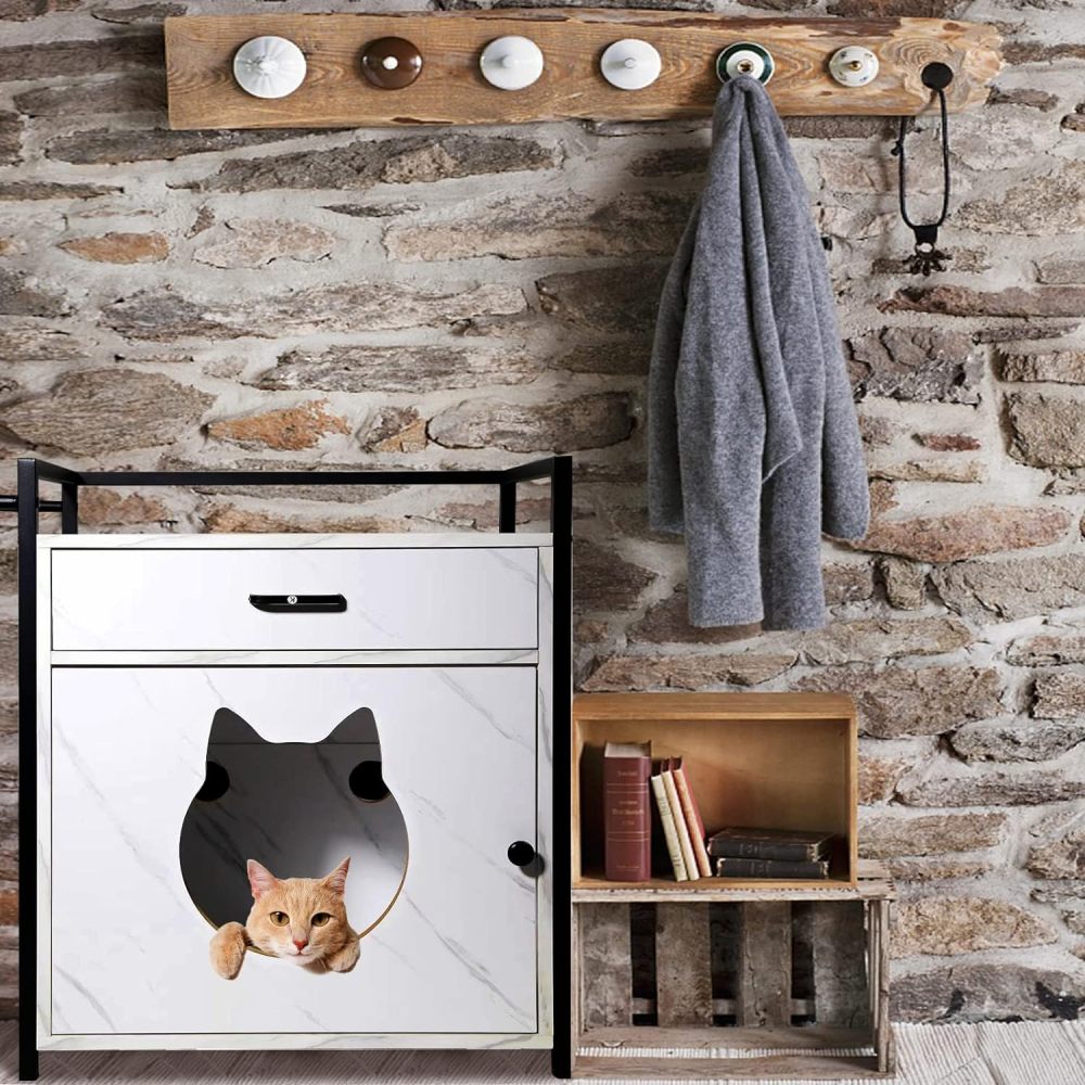 Cat House & Side Table -Home Decorative Cat Home Nightstand - Indoor Pet Crate - Litter Box Enclosure - Funiture Hidden Pet Box - Cats Furniture Cabinet - Kitty Washroom