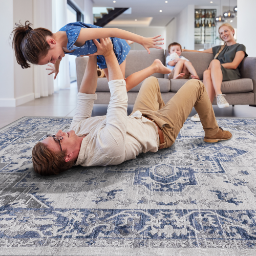 Collection 2X3 Blue/Grey/Oriental Non-Shedding Living Room Bedroom Dining Home Office Stylish and Stain Resistant Area Rug