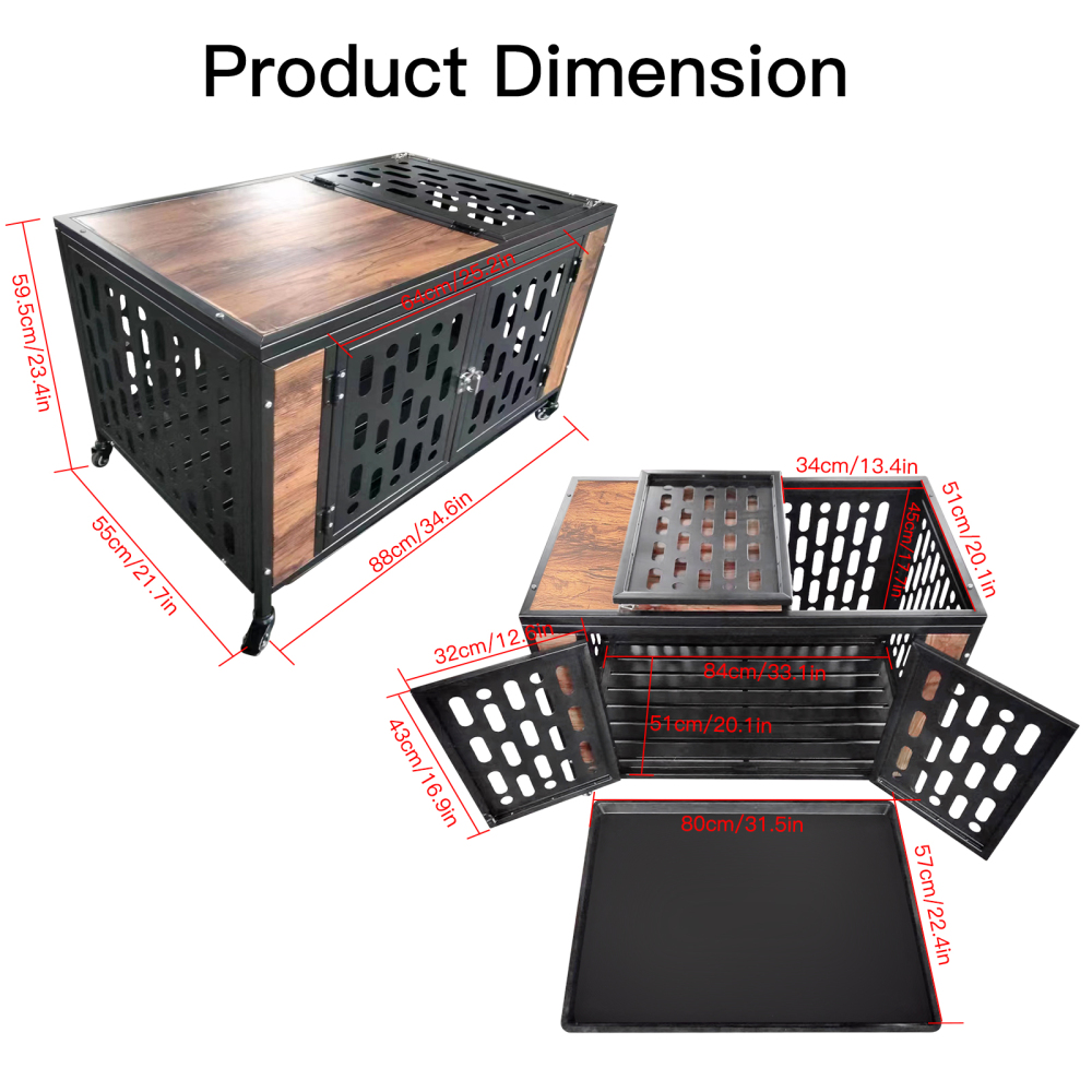 Dog Crate End Table with Cushion and Hooks, Furniture Style Mesh Pet Kennels, Dog House Indoor Use