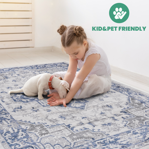Collection 2X3 Blue/Grey/Oriental Non-Shedding Living Room Bedroom Dining Home Office Stylish and Stain Resistant Area Rug