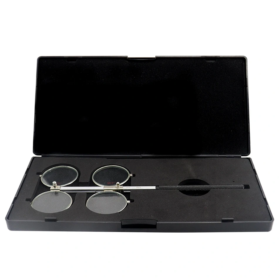 Top Grade Optical Adjustable PD Scale Copper 4-Lens Confirmation Test Metal Ophthalmic Flipper with Black Hard Case