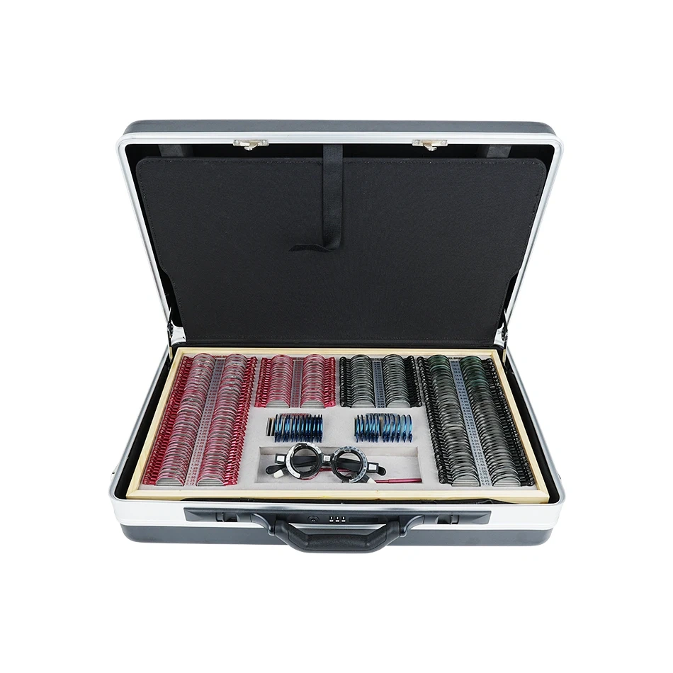 2024 Popular Optometric Trial Lens Set Optical 266 pieces Ophthalmic with Aluminum Box and Metal Frame Rings for Optometry Used