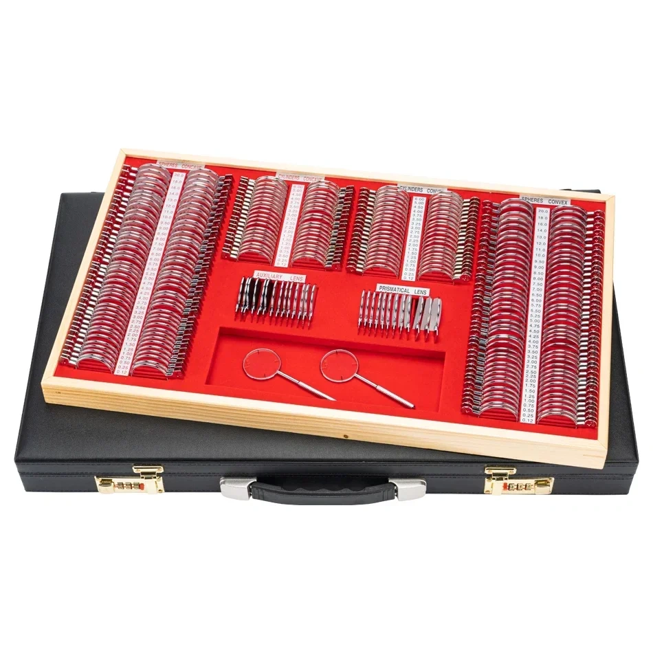 JS-266-Piece Ophthalmic A-Grade Lens Set with Leather Case, High-Quality Optometry Equipment, Optical Metal Rim Trial Lenses